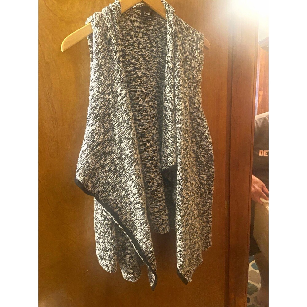 Jones New York Black White Marled Knit Open Front Sleeveless Cardigan 2X